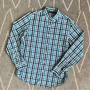 J. Crew Light Weight Teal and Navy Plaid Cotton Button Down Shirt